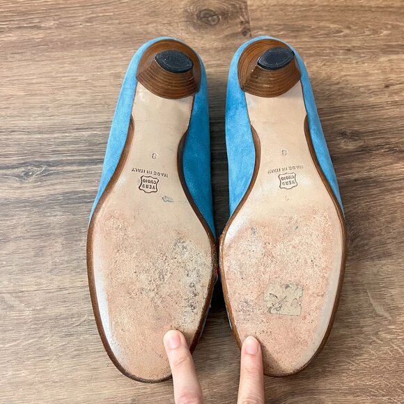 Moneta Blu Anthro Retro Blue Suede Heels Rockabilly 8 - Picture 12 of 15